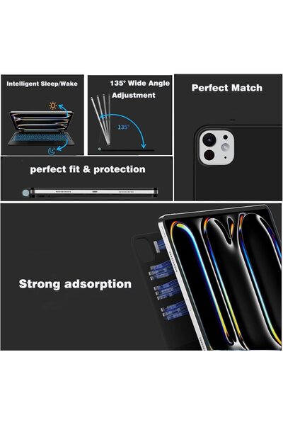 HYX Case with Keyboard for iPad Pro 11 inch (M4) 2024 - 7-Color Backlit Keys, Trackpad, Black