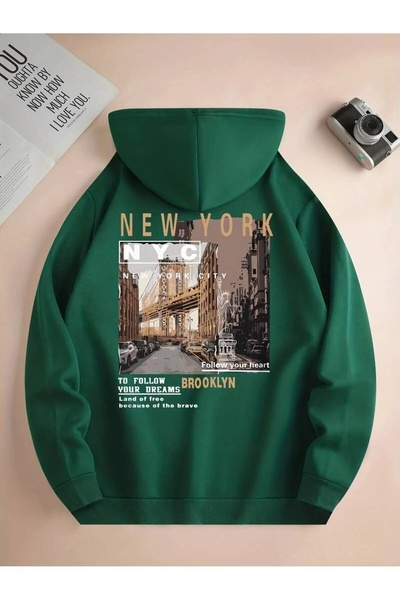 LUSHN Hanorac unisex cu glugă, cu imprimeu New York, supradimensionat, de iar...