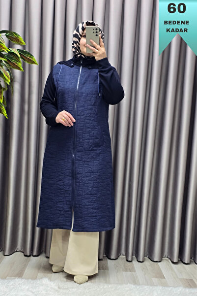 Elmas Tesettür Kadın Giyim Büyük Beden Kapşonlu Polarlı Kapitone Kap