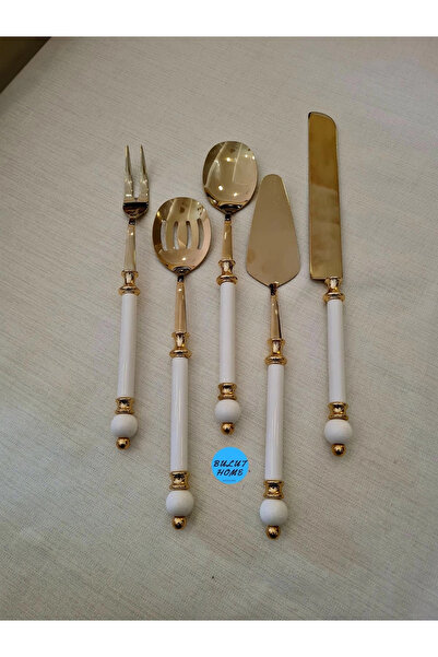 BULUTHOMEAKSESUAR طقم تقديم من 5 قطع مطلي بالتيتانيوم والبورسلين