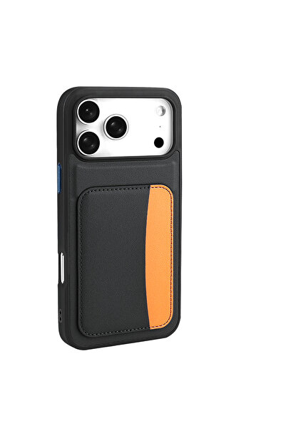Case 4U Apple Iphone 17 Pro Max Kılıf Kartlıklı X-Kart Silikon Kapak Siyah