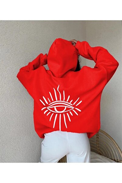 LUSHN سويت شيرت قطني سميك كبير الحجم مطبوع بثلاثة خيوط