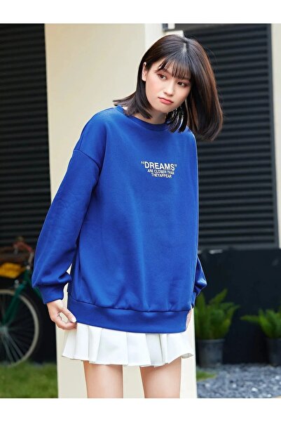 LUSHN Plus Size Dreams Printed Crew Neck 3 Thread Oversize Sweatshirt