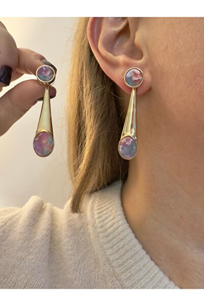 Snartun Gold Color Stone Long Form Earrings – Elegant and Modern Women's Jewelry |   Special Boxed