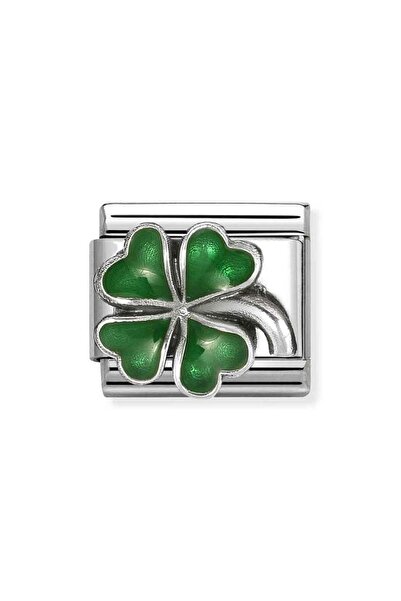NOMİNATİON Composable Classic SYMBOLS in stainless steel, enamel and 925 sterling silver GREEN four-leaf clover