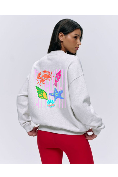 Tubinyoo سترة ملونة بتصميم أصداف البحر من الخلف والأمام مطبوع 3 سويت شيرت برق...