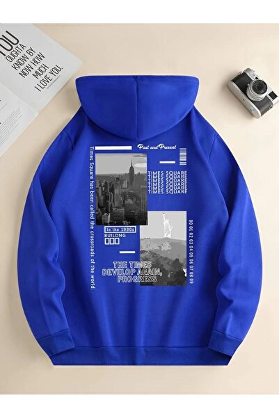 LUSHN Unisex City And Mountain Printed Oversize Χειμερινό φούτερ με κουκούλα ...