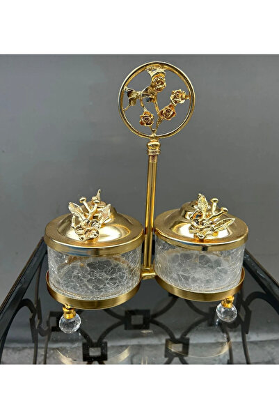 İmren Collection 2-Compartment Presentation Stand Gold Color