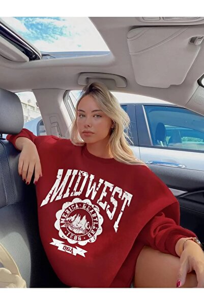 LUSHN سويت شيرت بقلنسوة كبير الحجم مطبوع من الغرب الأوسط للسيدات