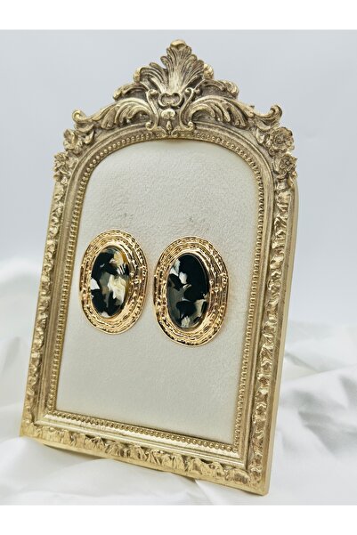 Snartun أقراط بيضاوية منقوشة بالرخام الأسود الذهبي - مجوهرات نسائية أنيقة وعص...