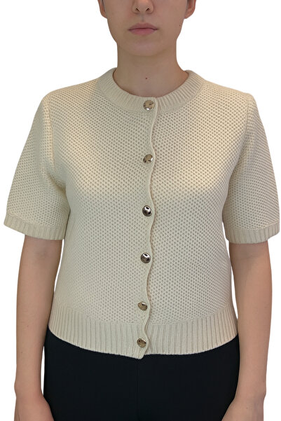 Qualia Butik Women's Crew Neck Knit Short Sleeve Cardigan