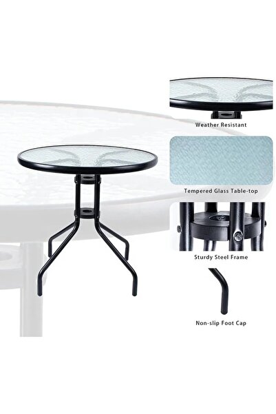 EBA eBA round coffee table, 60 cm, tempered glass, black metal frame – Ideal for balcony, t