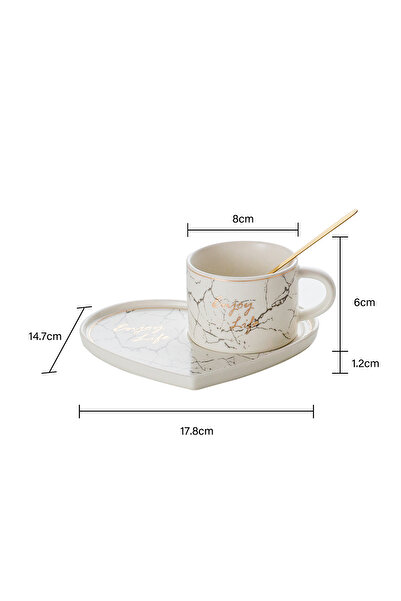 Malooki Set of 6 ceramic cups with heart-shaped saucer – 180 ml – white