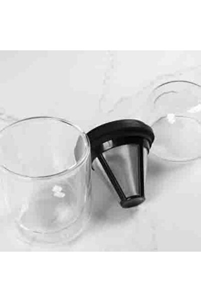 Diguo 2-in-1 Coffee Drip and Serving Cup V60 with Stainless Steel Filter, Double Insulated Glass Cup, Black, 250ml