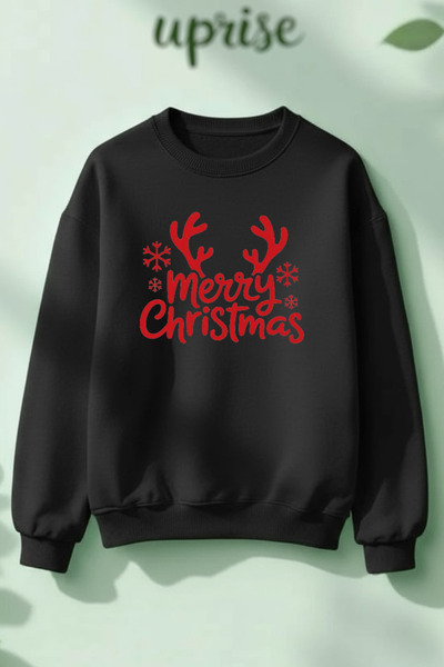 Vordevia Crăciun Fericit cu imprimeu Hanorac din bumbac 3 fire B guler rotund...