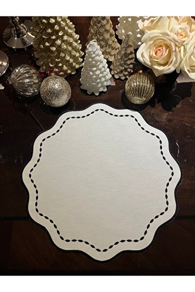 QBR Home Embroidered Round American Tablecloth. Black (1 Piece)