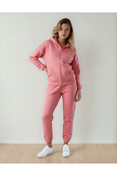 venezia giyim 3 İplik Şardonlu Düz Yüksel Bel Lastikli Paça Cepli Eşofman Altı