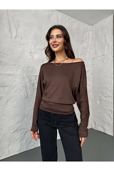 Elif Özbey Butik Brown Boat Neck Modal Blouse