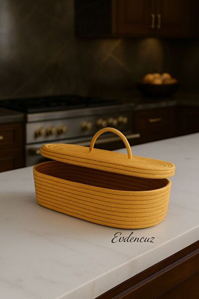 evdeucuz Jute Wicker Basket Oval with Lid Organizer 30X20-Gold