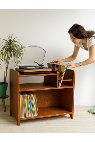 BLAN studio Ahşap Pikap ve Plak Sehpası Plak Dolabı Konsol Kestane