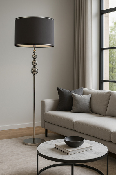 Vinner Plus Lumina Krom Antrasit Şapkalı Metal Lambader – Lüks Salon ve Oturma Odası Aydınlatması