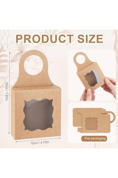 SeKeYa Gift Boxes for Wine Bottles, Kraft, 20x12 cm, Set of 30, Transparent Window, Foldable