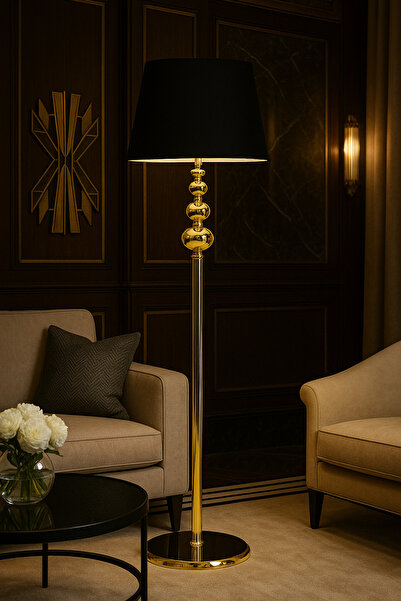 Vinner Plus Lumina Siyah Şapkalı Metal Lambader – Lüks Salon ve Oturma Odası Aydınlatması