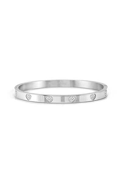 NOMİNATİON PRETTY BANGLES Bileklik Paslanmaz Çelik PAVE Kalp Zirkon Desenli Kelepçe (SMALL) SILVER