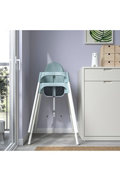 IKEA ANTILOP Highchair with safety belt, grey-blue/white