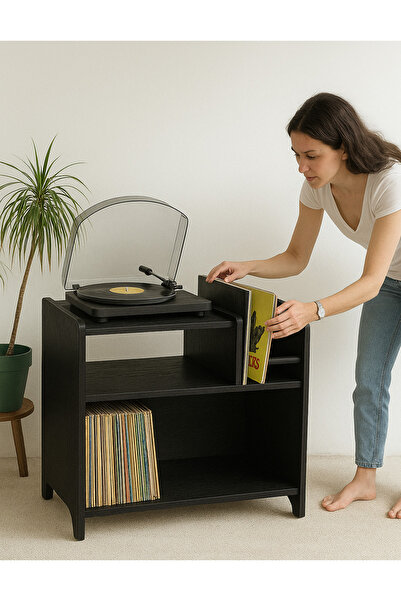 BLAN studio Ahşap Pikap ve Plak Sehpası Plaklık Dolabı Konsol Siyah