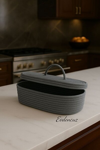 evdeucuz Jute Wicker Basket Oval with Lid Organizer 30X20-Anthracite