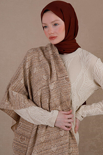 HERCHES Heart-Patterned Wool Winter Scarf - Cream