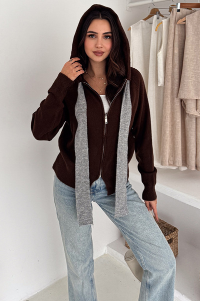 Noa Noa Γυναικείο πλεκτό μπουφάν με φερμουάρ και λεπτομέρεια με φιόγκο – Σχέδιο με μυτερό στρίφωμα