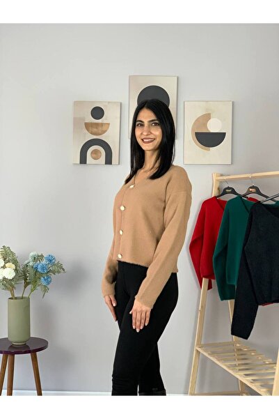 YusGos Women's Bearded Knitwear Crop Cardigan