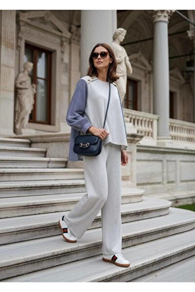 Aselim Hijap Moda Merina Double Suit – Grimenaj with Striped Shirt Detail