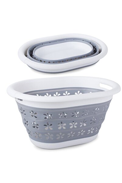 EBA eBA® foldable laundry basket, 2 handles, silicone, gray and white, 25 L, ...