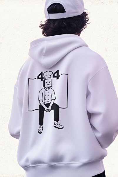 Unisex Erkek/Kadın Eror Şef Baskılı Pamuklu Oversize Kapüşonlu Sweatshirt