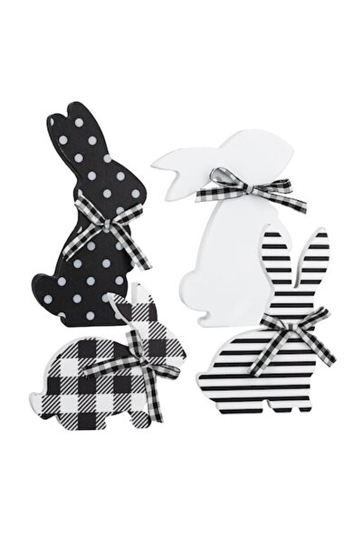 DEECOZY Set de 4 ornamente din lemn cu iepurași de Paște, decorațiuni festive...