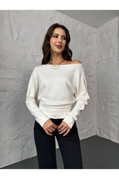 Elif Özbey Butik Ecru Boat Neck Modal Blouse
