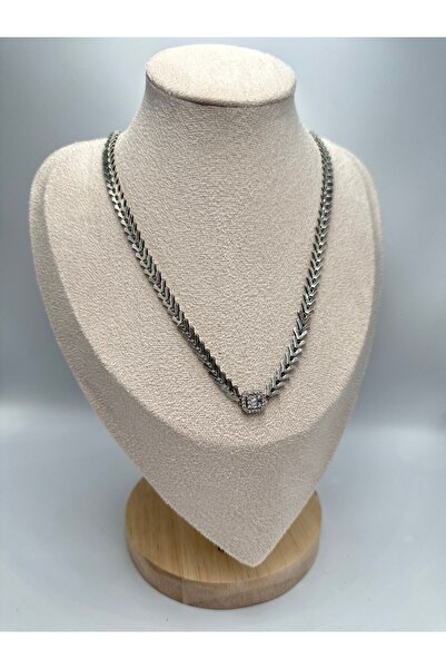 MyladyAccessoriess Baguette Stone Detail V Necklace (Steel)