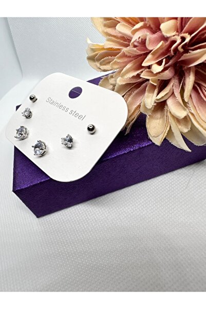 staınless steel 6 Piece Zircon Stone Steel Earring Set
