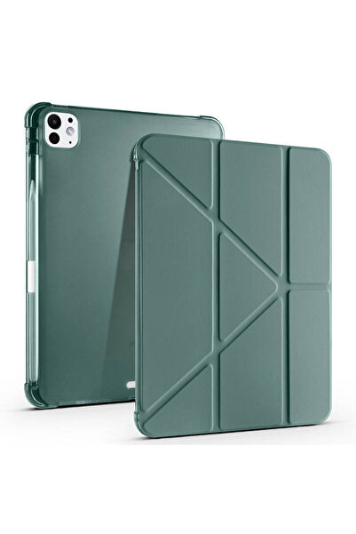 BUTAM BİLİŞİM iPad Pro 11 2025 M5 Case Zore Tri-Folding Case with Pen Compartment and Stand - Dark Green