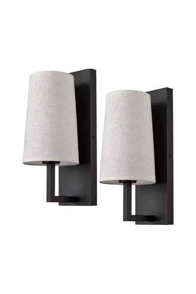 AKDENİZ AYDINLATMA ELEKTRİK MALZEMELERİ مصباح حائط حديث على شكل فندق، عاكس الضوء من القماش الكريمي، هيكل معدني أسود، شمعدان زخرفي