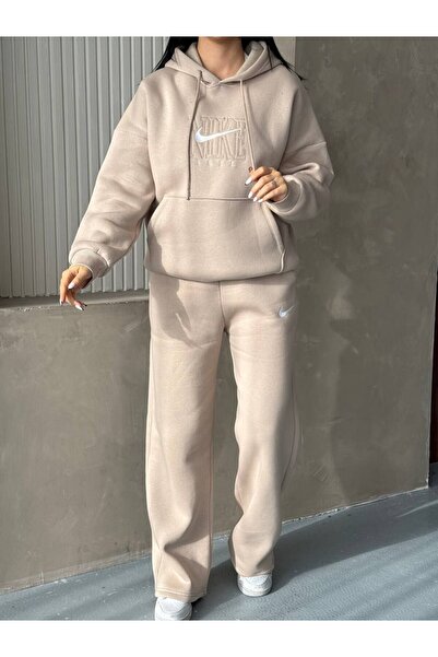 Happybuy Kapüşonlu Alt Üst Eşofman Takımı - Bej