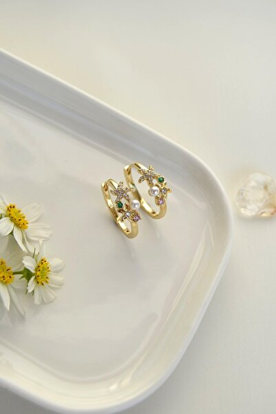 Sacce Scarves&Accessories Deniz Yıldızı Detaylı İncili Halka Küpe – 14K Gold Rodyum Kaplama Zirkon Küpe (20 mm)