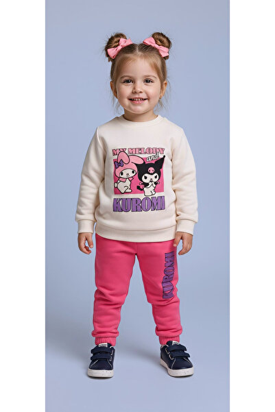 Beray Bebe Kuromi Printed Girls' Tracksuit Set – Three-Piece Hooded, 2-Piece Set, Sweatshirt + Bottom Tracksuit