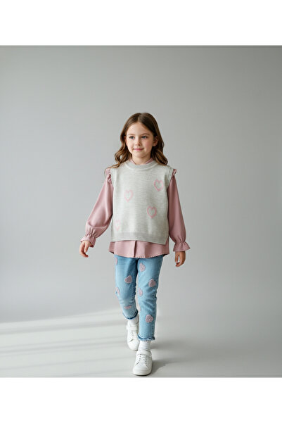 Pampal Set de trei piese cu model de inimă set cu vestă pentru fete