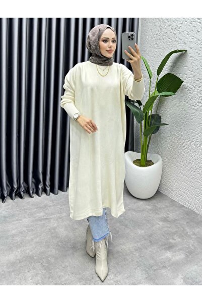 GREEN OFFICIAL Taş Kadın Bisiklet Yaka Salaş Triko Tunik