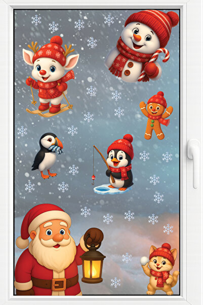 Echo Home Yılbaşı Sticker Karakter Serisi, Noel Baba, Kardan Adam, Penguen ve Sevimli Hayvanlar Temalı