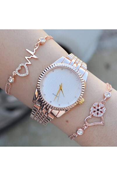 COLESİUM Rosegold Metal Kordon Kadın Saat Kombini 3663
